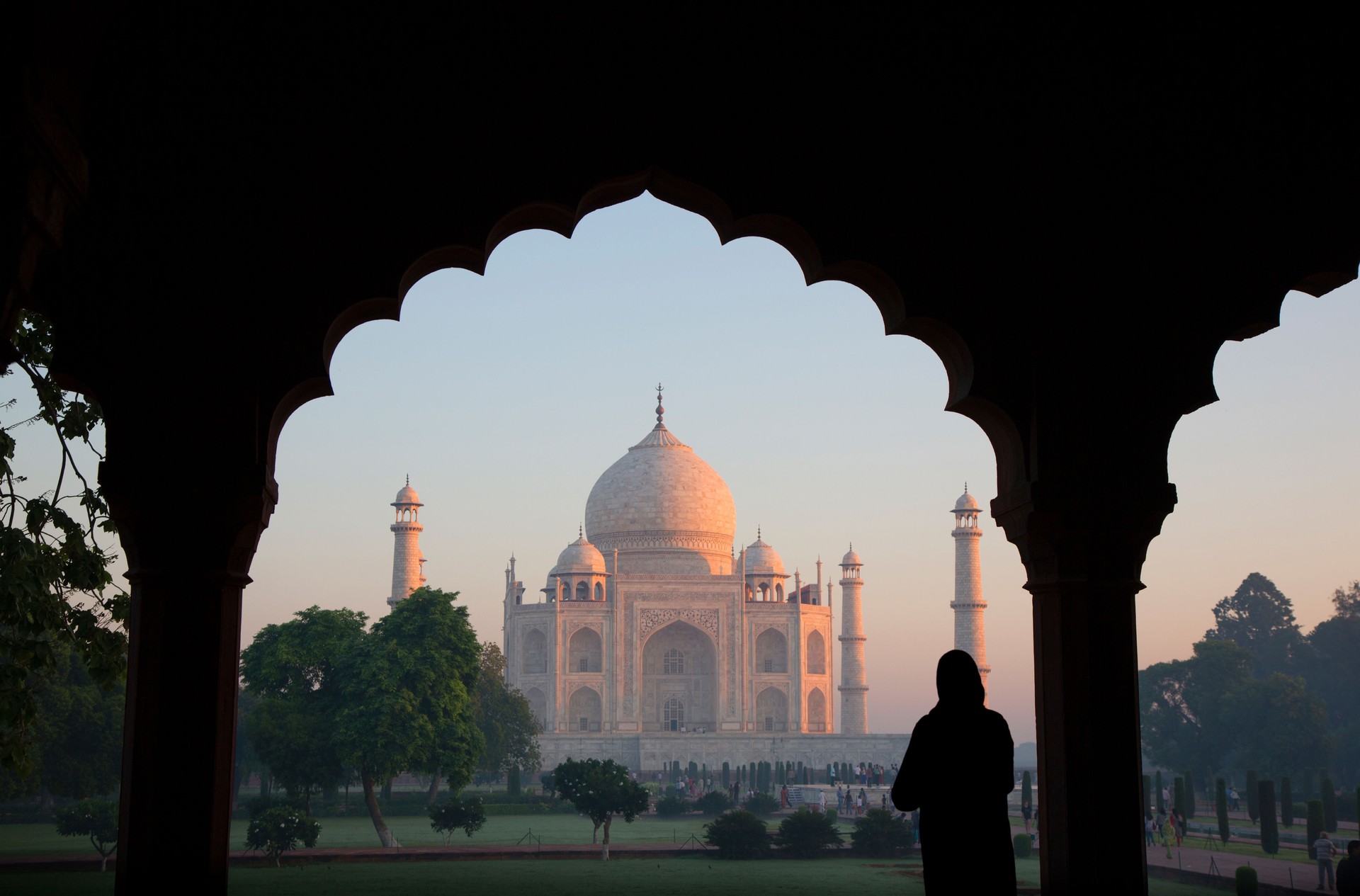 View through window to The Taj mahal morning light